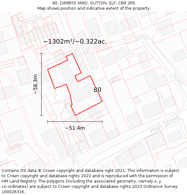 80, DARBYS YARD, SUTTON, ELY, CB6 2RS: Plot and title map
