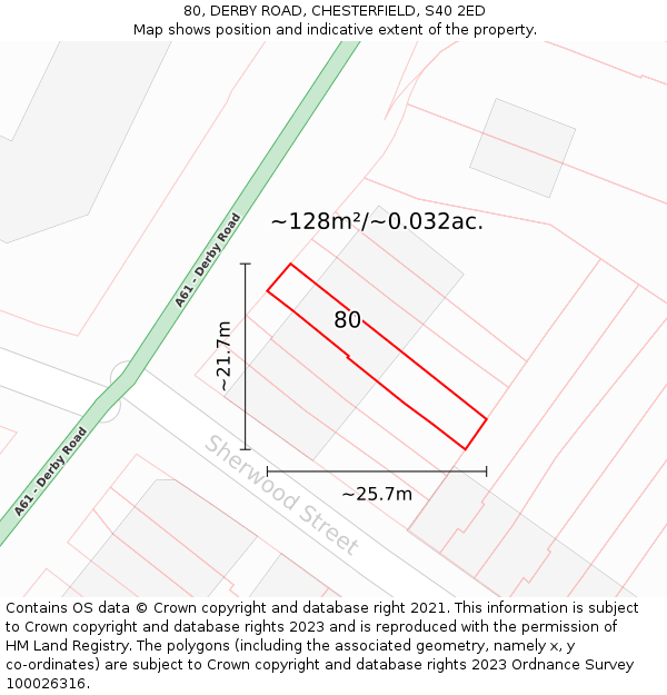 80, DERBY ROAD, CHESTERFIELD, S40 2ED: Plot and title map