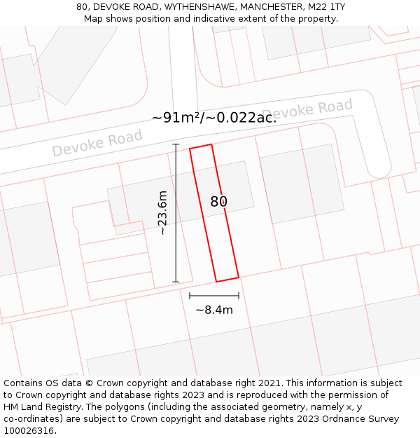 80, DEVOKE ROAD, WYTHENSHAWE, MANCHESTER, M22 1TY: Plot and title map