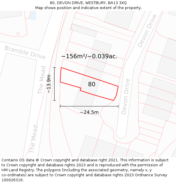 80, DEVON DRIVE, WESTBURY, BA13 3XQ: Plot and title map