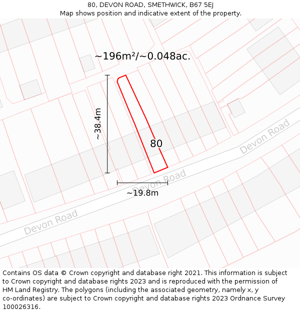80, DEVON ROAD, SMETHWICK, B67 5EJ: Plot and title map