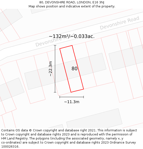 80, DEVONSHIRE ROAD, LONDON, E16 3NJ: Plot and title map
