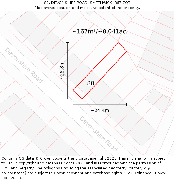 80, DEVONSHIRE ROAD, SMETHWICK, B67 7QB: Plot and title map