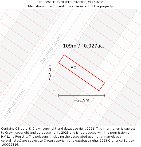 80, DOGFIELD STREET, CARDIFF, CF24 4QZ: Plot and title map
