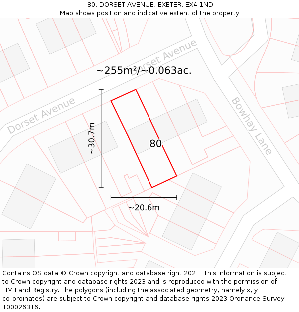 80, DORSET AVENUE, EXETER, EX4 1ND: Plot and title map