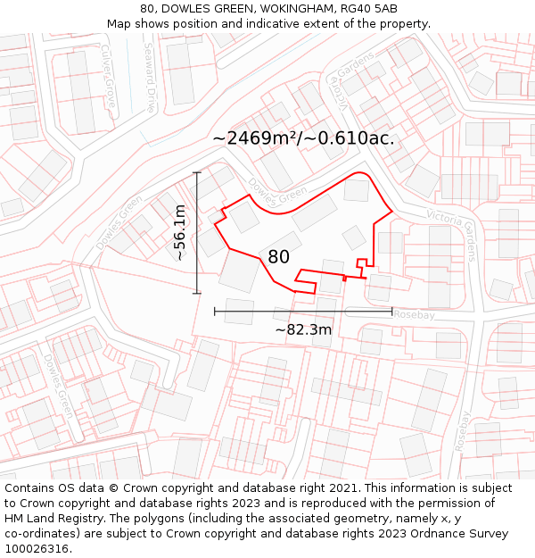 80, DOWLES GREEN, WOKINGHAM, RG40 5AB: Plot and title map