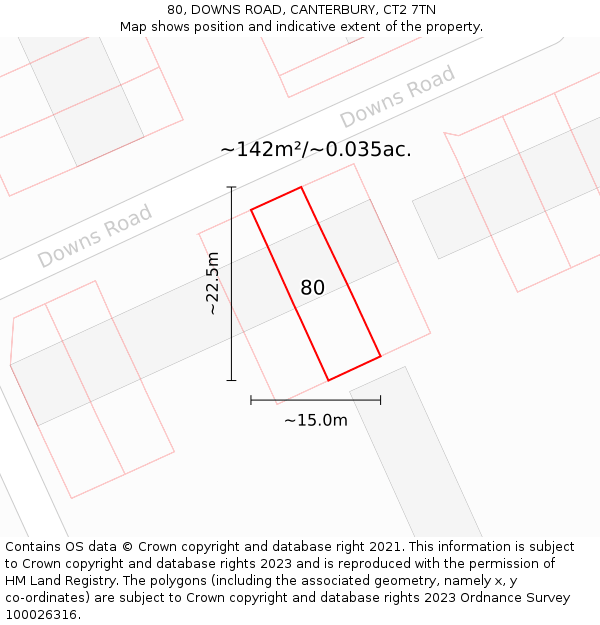 80, DOWNS ROAD, CANTERBURY, CT2 7TN: Plot and title map