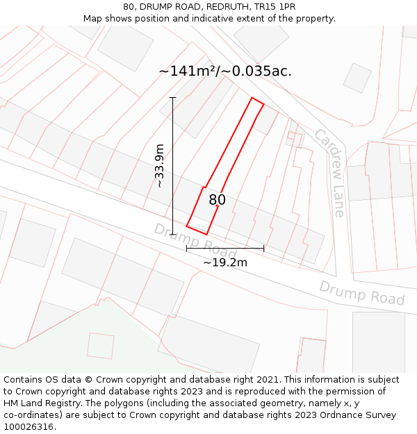 80, DRUMP ROAD, REDRUTH, TR15 1PR: Plot and title map