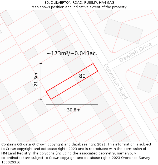 80, DULVERTON ROAD, RUISLIP, HA4 9AG: Plot and title map