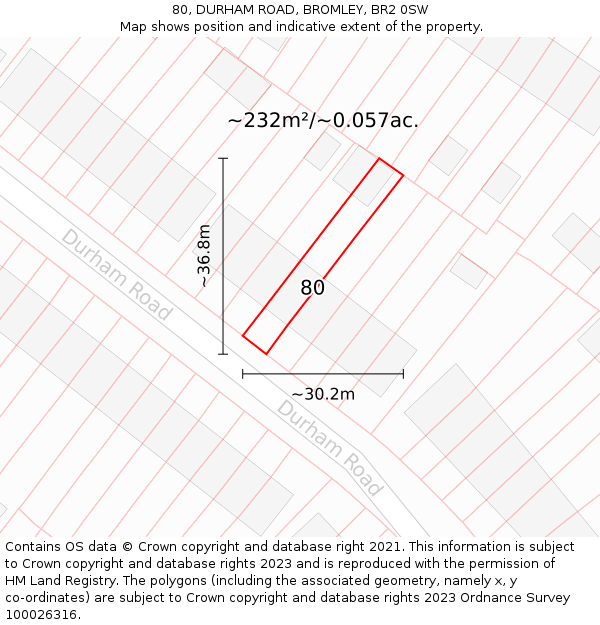80, DURHAM ROAD, BROMLEY, BR2 0SW: Plot and title map