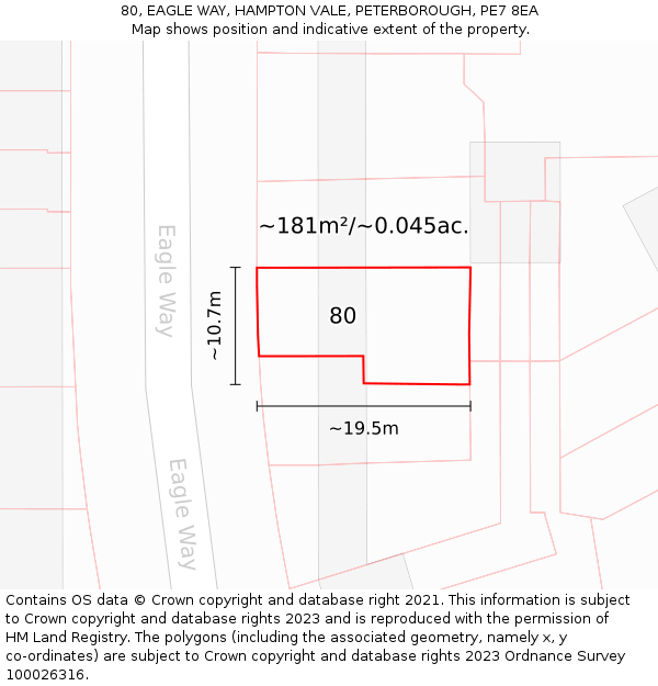 80, EAGLE WAY, HAMPTON VALE, PETERBOROUGH, PE7 8EA: Plot and title map