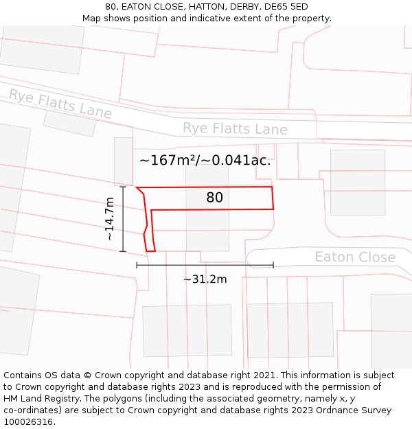 80, EATON CLOSE, HATTON, DERBY, DE65 5ED: Plot and title map