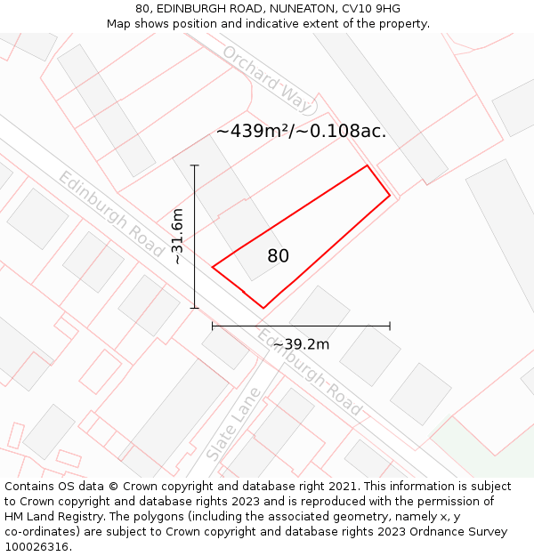 80, EDINBURGH ROAD, NUNEATON, CV10 9HG: Plot and title map