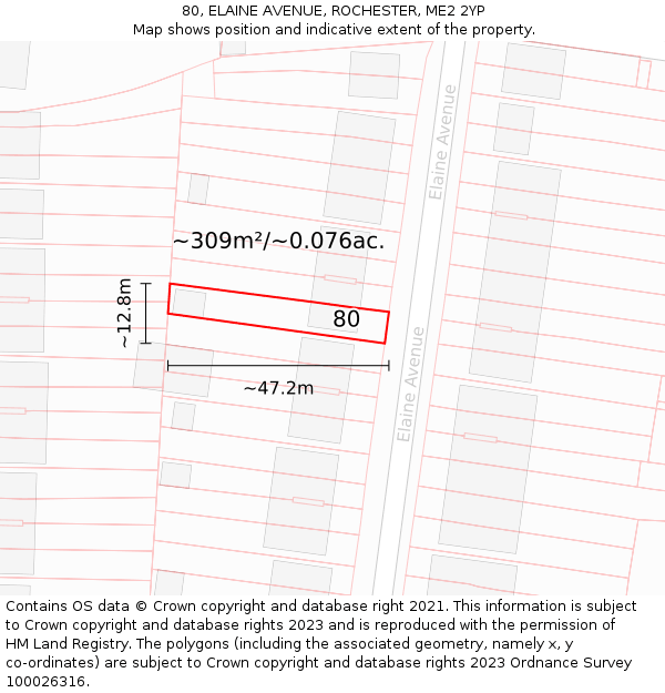 80, ELAINE AVENUE, ROCHESTER, ME2 2YP: Plot and title map