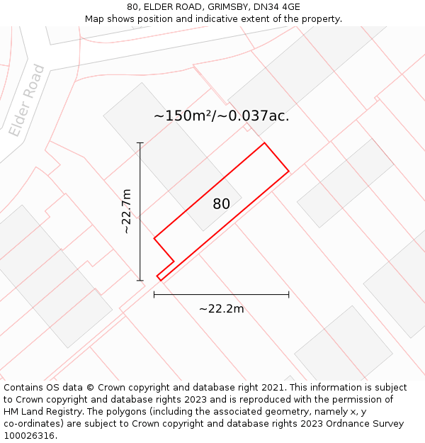 80, ELDER ROAD, GRIMSBY, DN34 4GE: Plot and title map