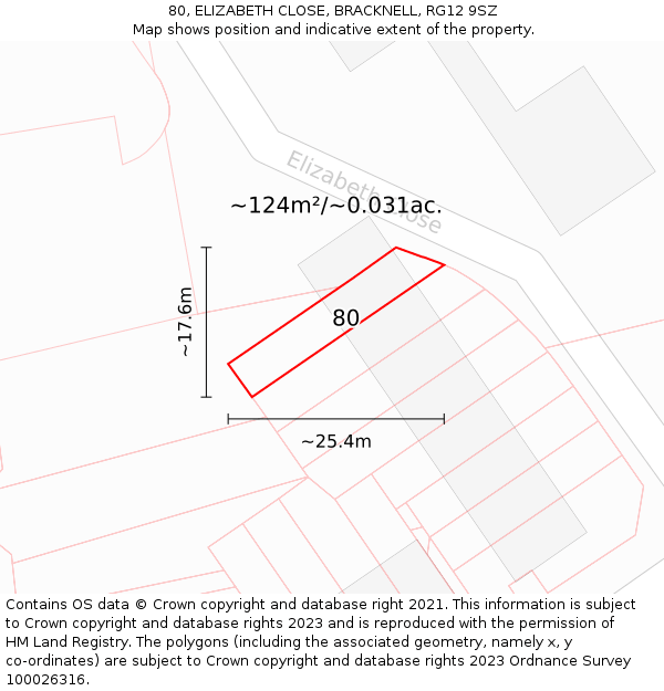 80, ELIZABETH CLOSE, BRACKNELL, RG12 9SZ: Plot and title map