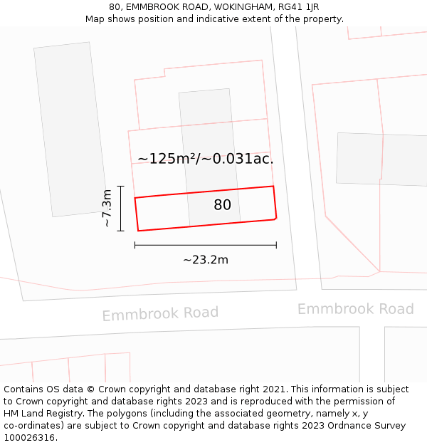 80, EMMBROOK ROAD, WOKINGHAM, RG41 1JR: Plot and title map
