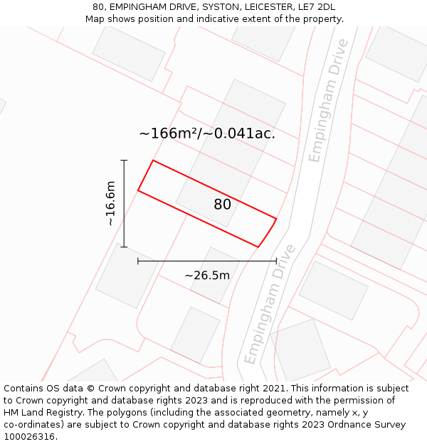 80, EMPINGHAM DRIVE, SYSTON, LEICESTER, LE7 2DL: Plot and title map