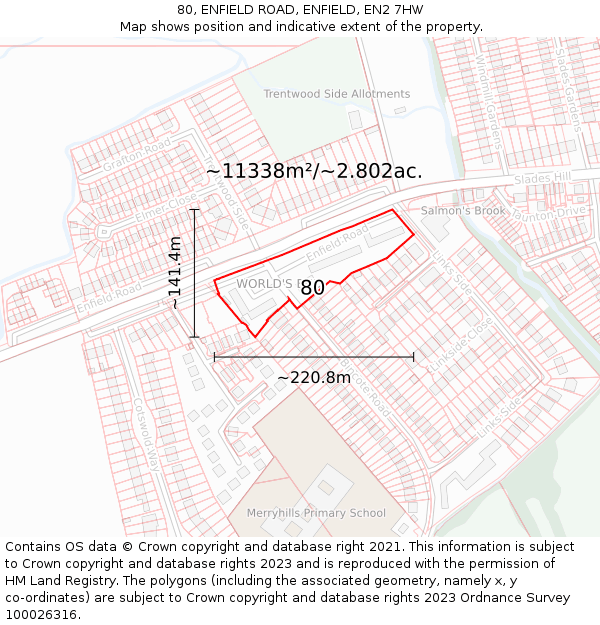 80, ENFIELD ROAD, ENFIELD, EN2 7HW: Plot and title map