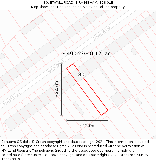 80, ETWALL ROAD, BIRMINGHAM, B28 0LE: Plot and title map