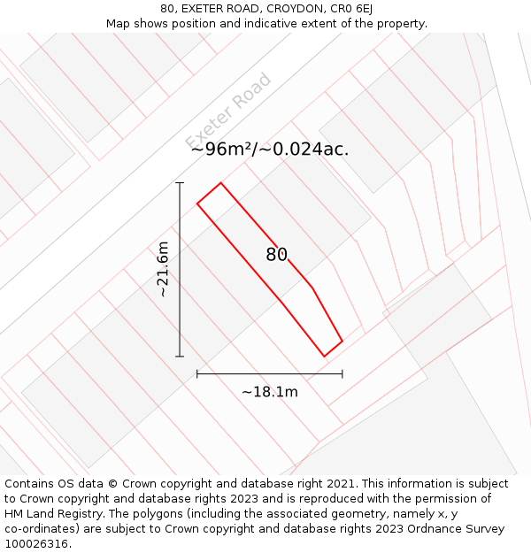 80, EXETER ROAD, CROYDON, CR0 6EJ: Plot and title map