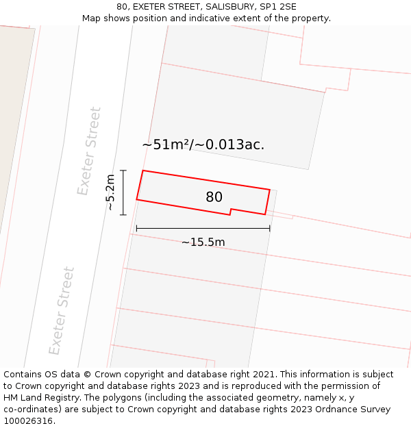 80, EXETER STREET, SALISBURY, SP1 2SE: Plot and title map