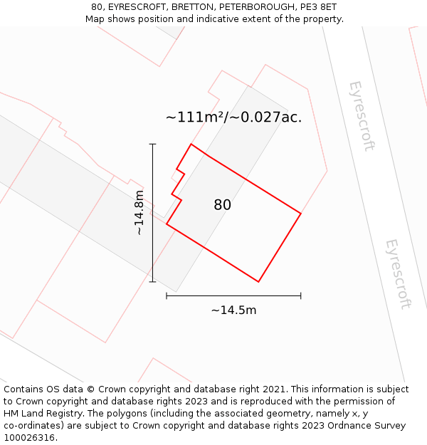 80, EYRESCROFT, BRETTON, PETERBOROUGH, PE3 8ET: Plot and title map
