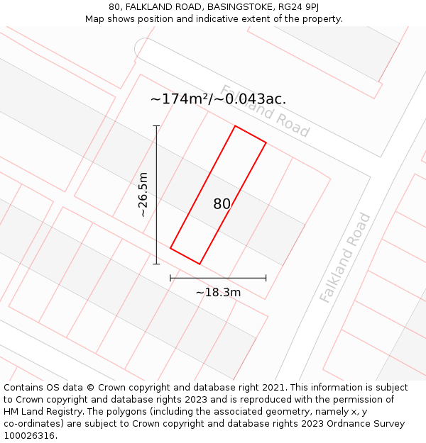 80, FALKLAND ROAD, BASINGSTOKE, RG24 9PJ: Plot and title map