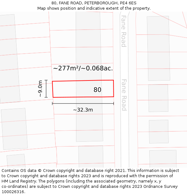 80, FANE ROAD, PETERBOROUGH, PE4 6ES: Plot and title map