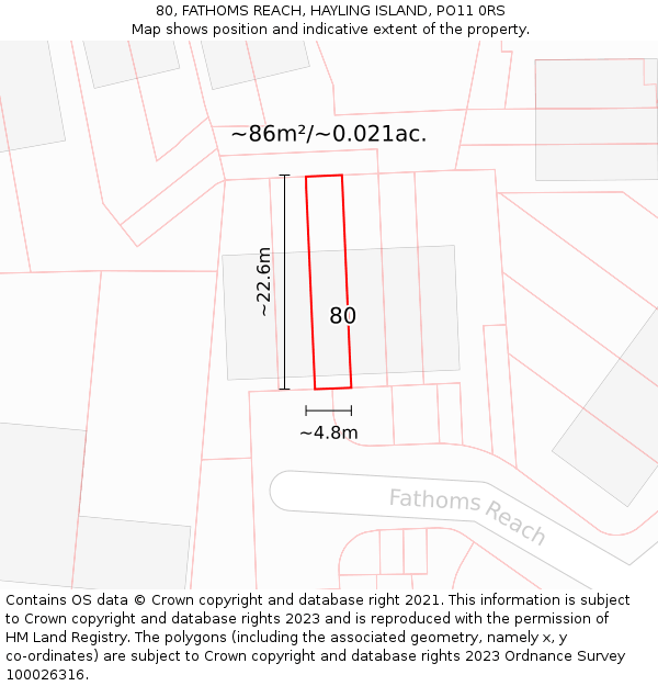 80, FATHOMS REACH, HAYLING ISLAND, PO11 0RS: Plot and title map