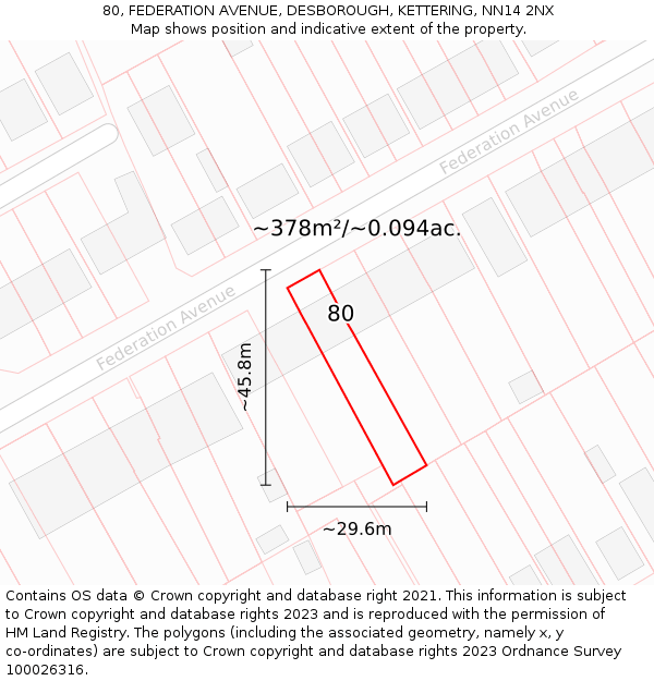 80, FEDERATION AVENUE, DESBOROUGH, KETTERING, NN14 2NX: Plot and title map