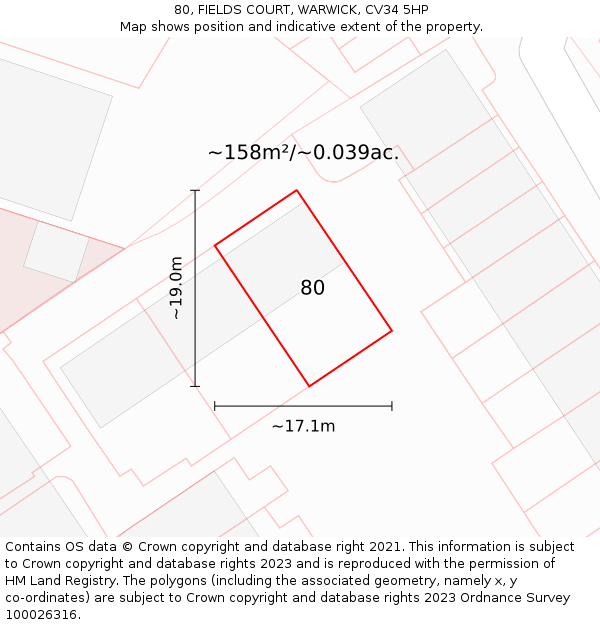 80, FIELDS COURT, WARWICK, CV34 5HP: Plot and title map