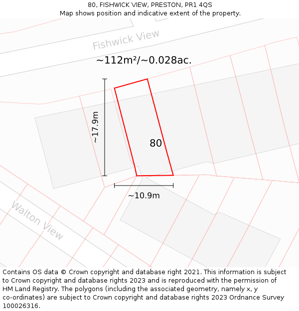 80, FISHWICK VIEW, PRESTON, PR1 4QS: Plot and title map