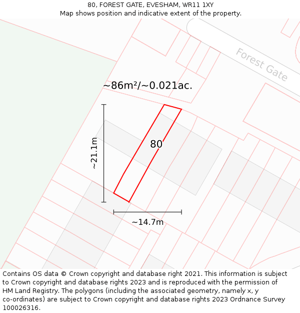 80, FOREST GATE, EVESHAM, WR11 1XY: Plot and title map