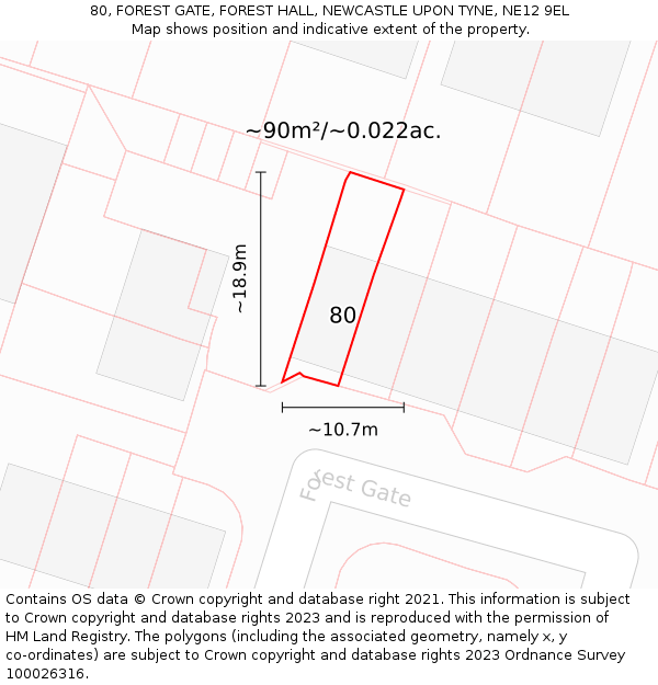 80, FOREST GATE, FOREST HALL, NEWCASTLE UPON TYNE, NE12 9EL: Plot and title map