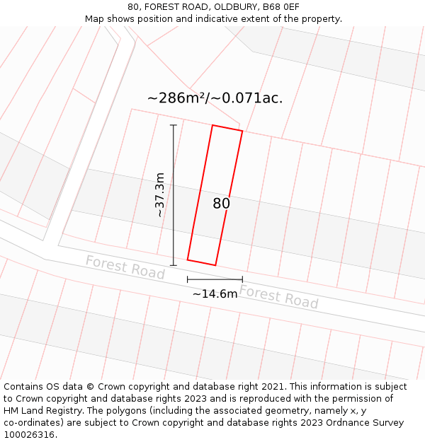 80, FOREST ROAD, OLDBURY, B68 0EF: Plot and title map