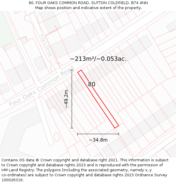 80, FOUR OAKS COMMON ROAD, SUTTON COLDFIELD, B74 4NN: Plot and title map
