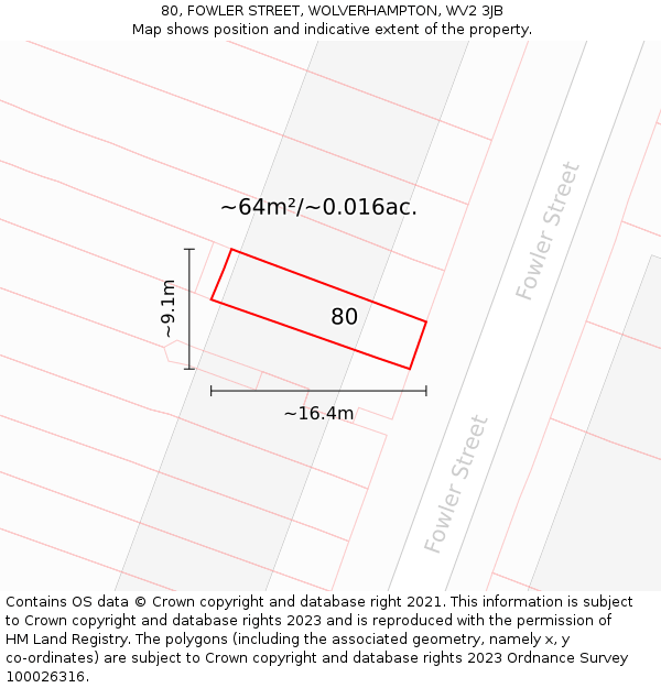 80, FOWLER STREET, WOLVERHAMPTON, WV2 3JB: Plot and title map