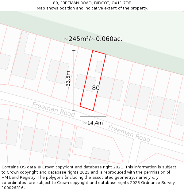 80, FREEMAN ROAD, DIDCOT, OX11 7DB: Plot and title map
