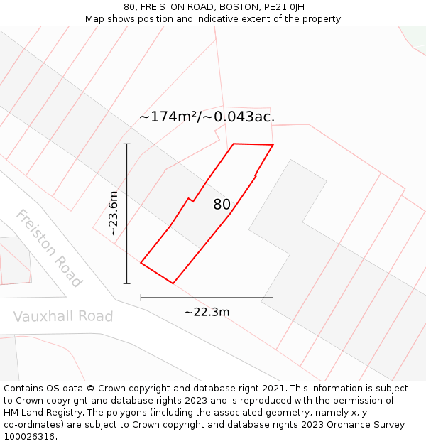 80, FREISTON ROAD, BOSTON, PE21 0JH: Plot and title map