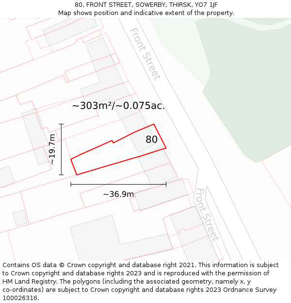 80, FRONT STREET, SOWERBY, THIRSK, YO7 1JF: Plot and title map