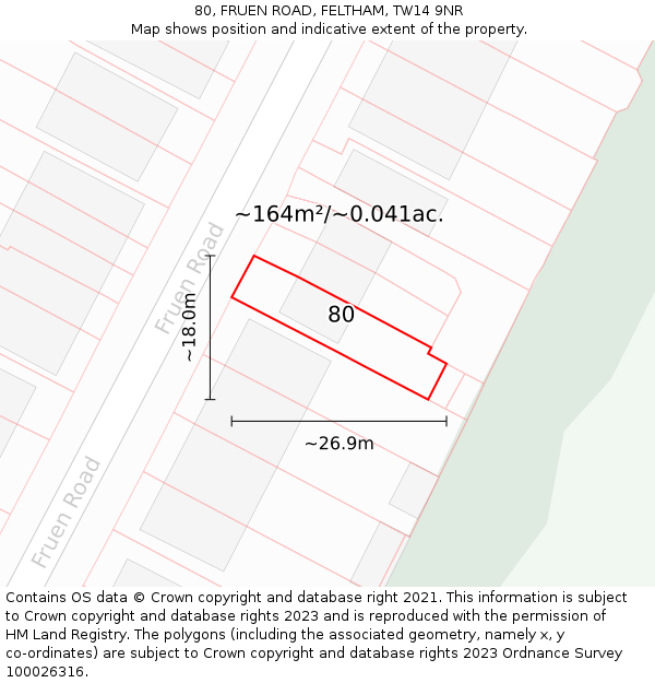 80, FRUEN ROAD, FELTHAM, TW14 9NR: Plot and title map
