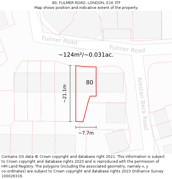 80, FULMER ROAD, LONDON, E16 3TF: Plot and title map