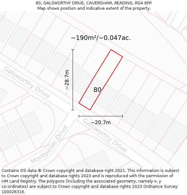 80, GALSWORTHY DRIVE, CAVERSHAM, READING, RG4 6PP: Plot and title map