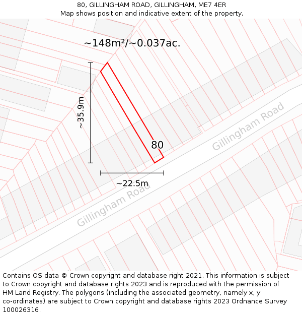 80, GILLINGHAM ROAD, GILLINGHAM, ME7 4ER: Plot and title map