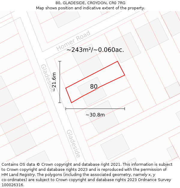 80, GLADESIDE, CROYDON, CR0 7RG: Plot and title map