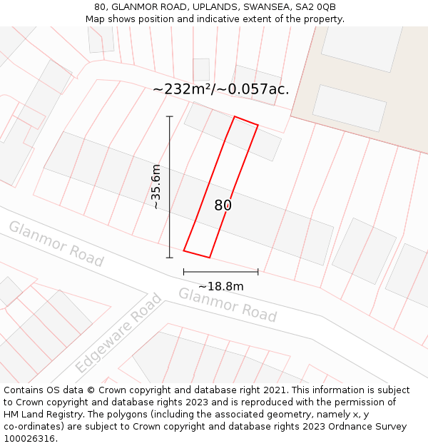 80, GLANMOR ROAD, UPLANDS, SWANSEA, SA2 0QB: Plot and title map