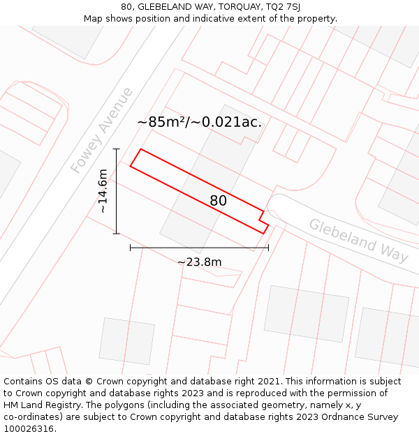 80, GLEBELAND WAY, TORQUAY, TQ2 7SJ: Plot and title map
