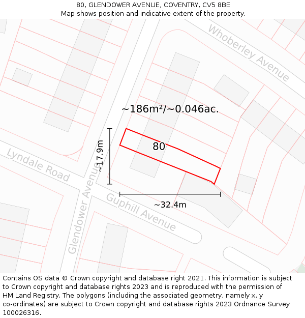 80, GLENDOWER AVENUE, COVENTRY, CV5 8BE: Plot and title map
