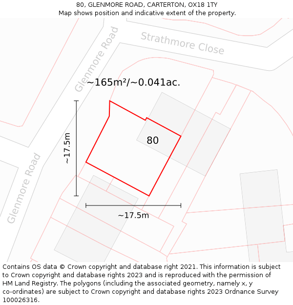 80, GLENMORE ROAD, CARTERTON, OX18 1TY: Plot and title map